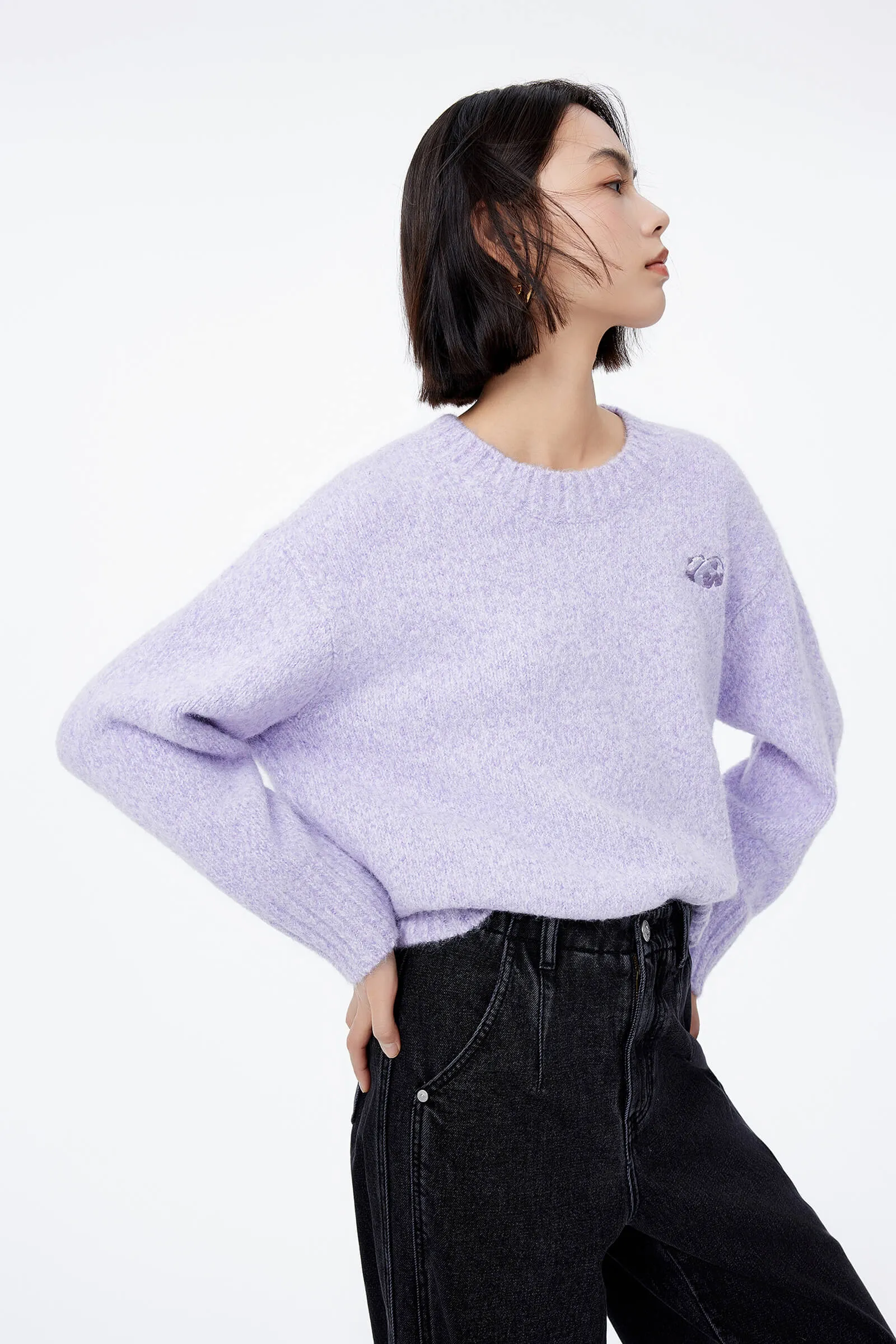 LILY Fun Embroidered Round Neck Sweater