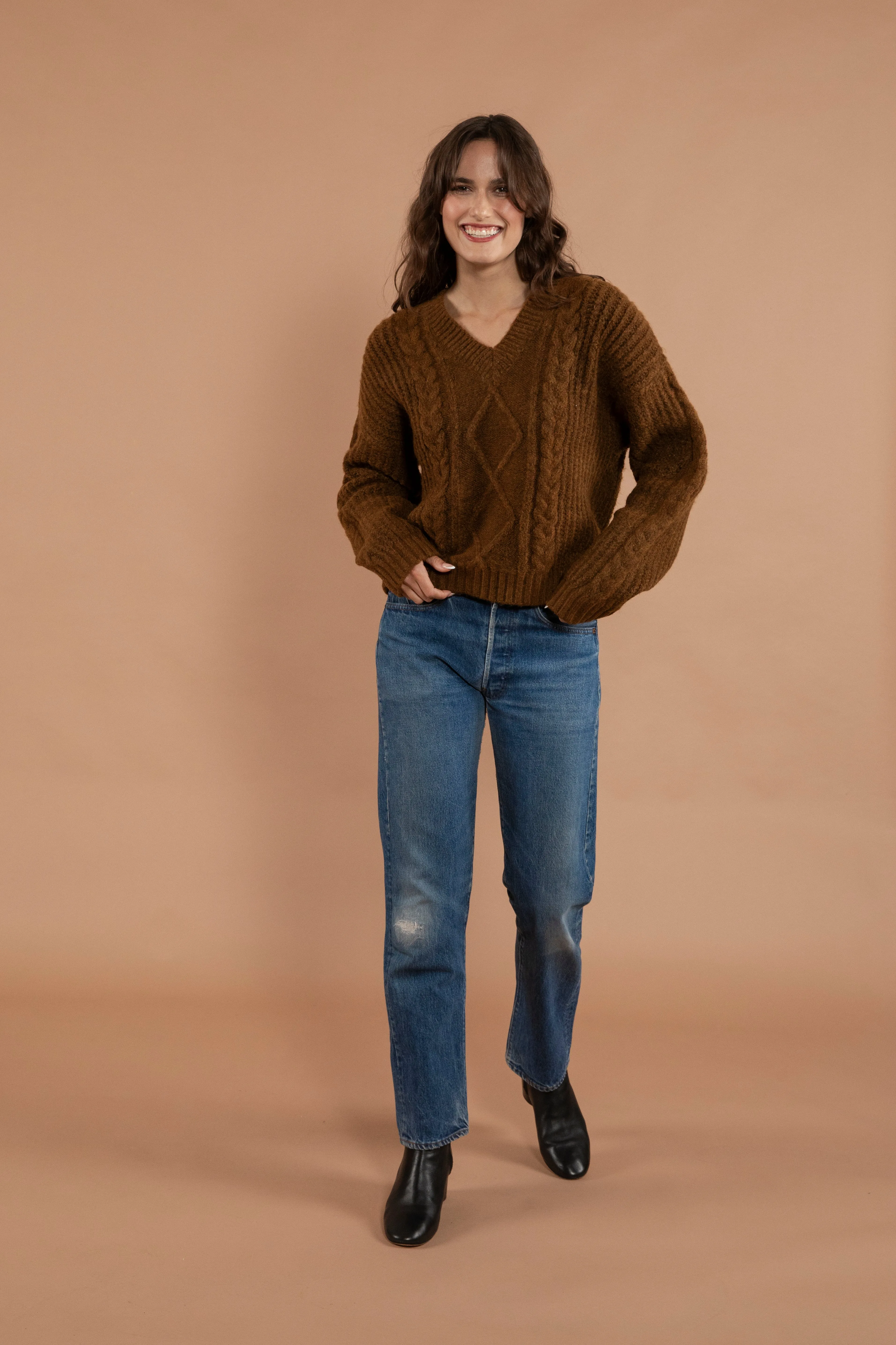 Mehal Cable Knit V-Sweater