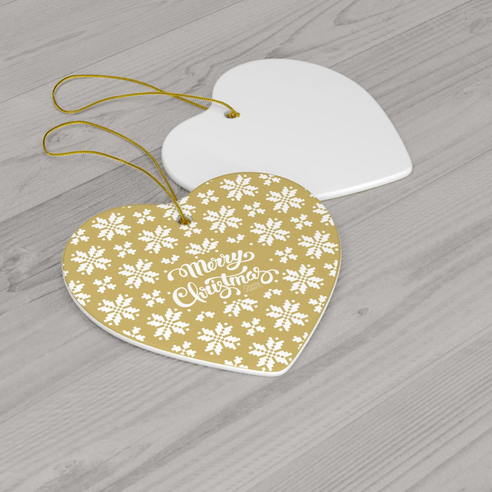 Merry Christmas Ceramic Ornament with Italian Design print | Gold | Giada Valenti Collection