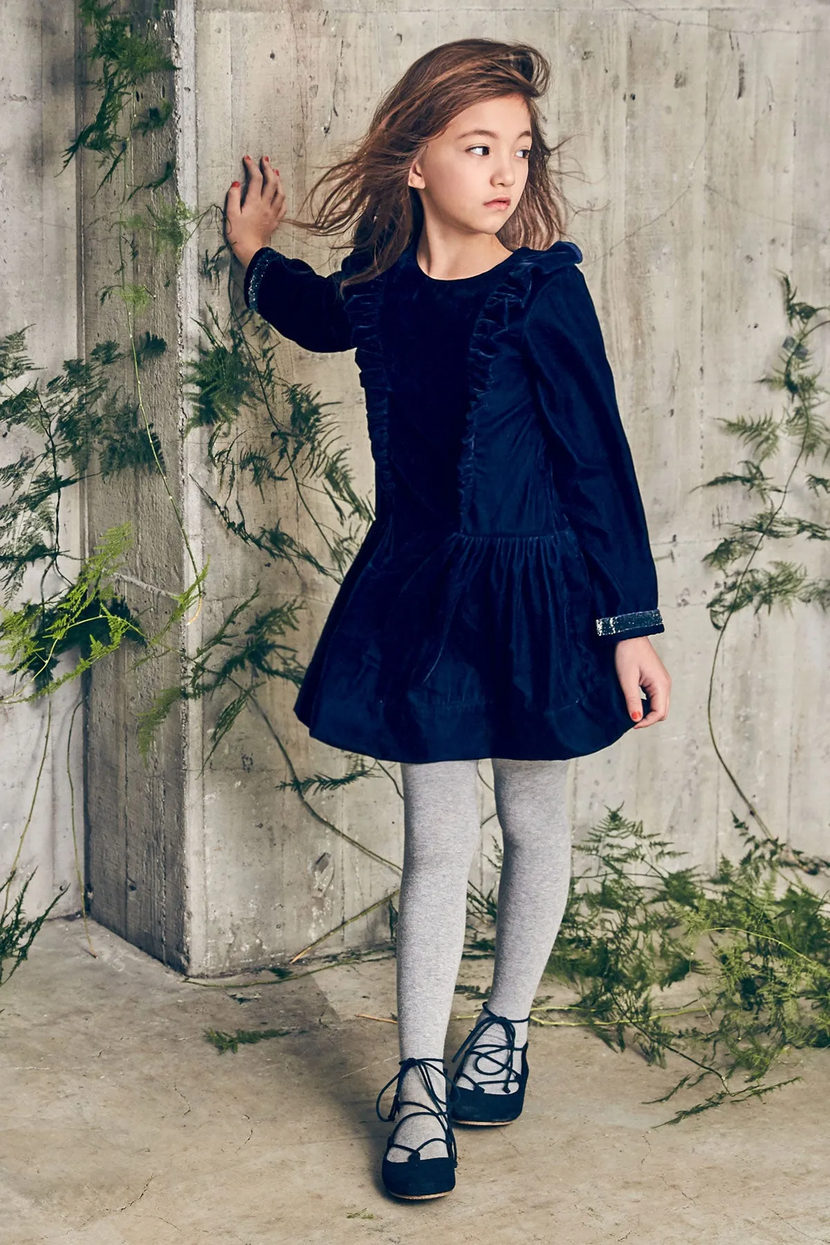 Nellystella Blanca Girls Dress - Navy Velvet (Size 4 left)