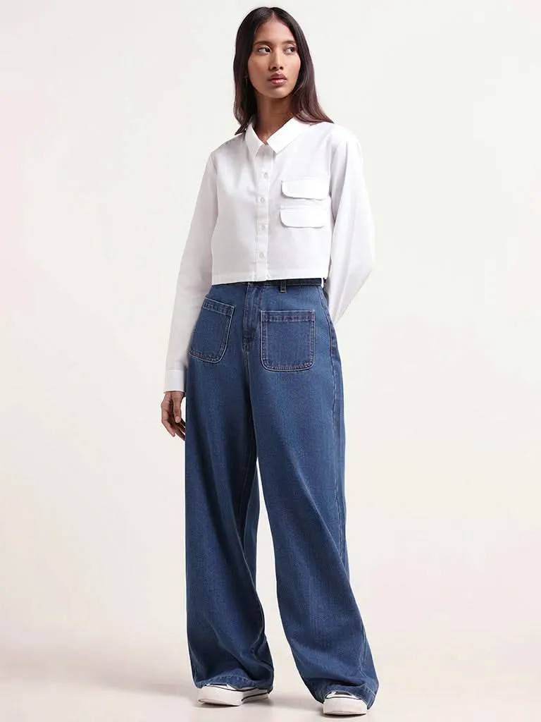 Nuon Dark Blue Wide Leg - Fit High - Rise Jeans