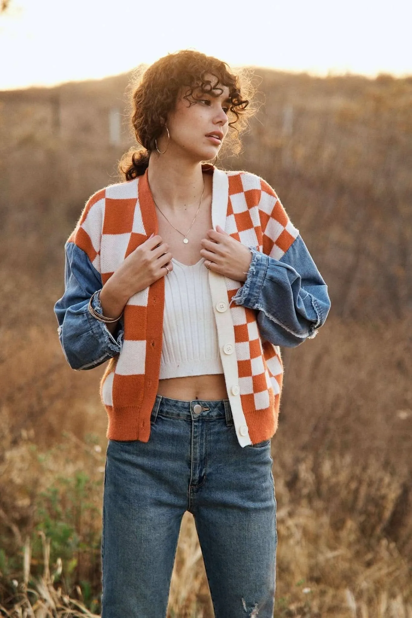 Orange Casual Knit Cardigan