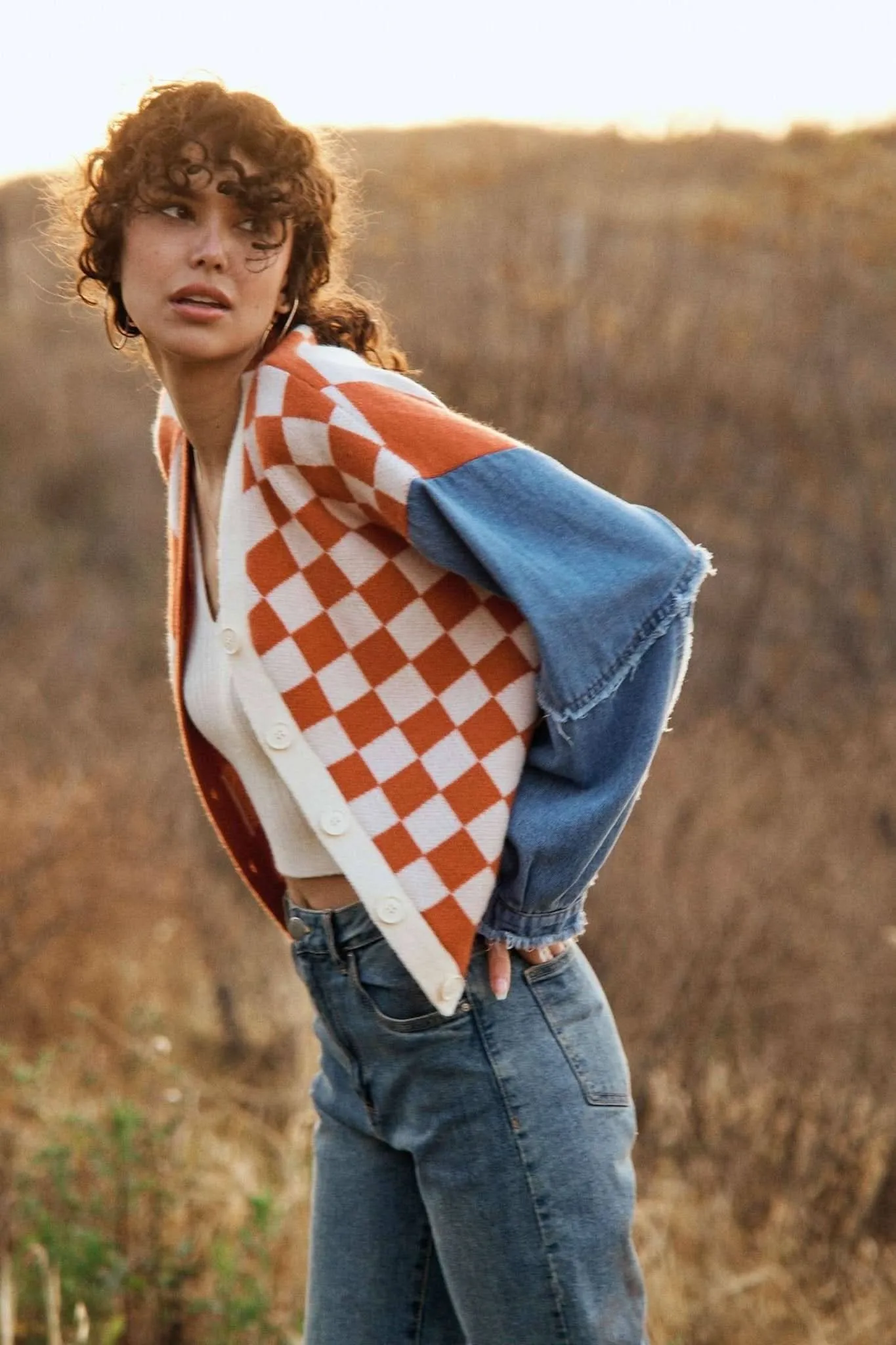 Orange Casual Knit Cardigan