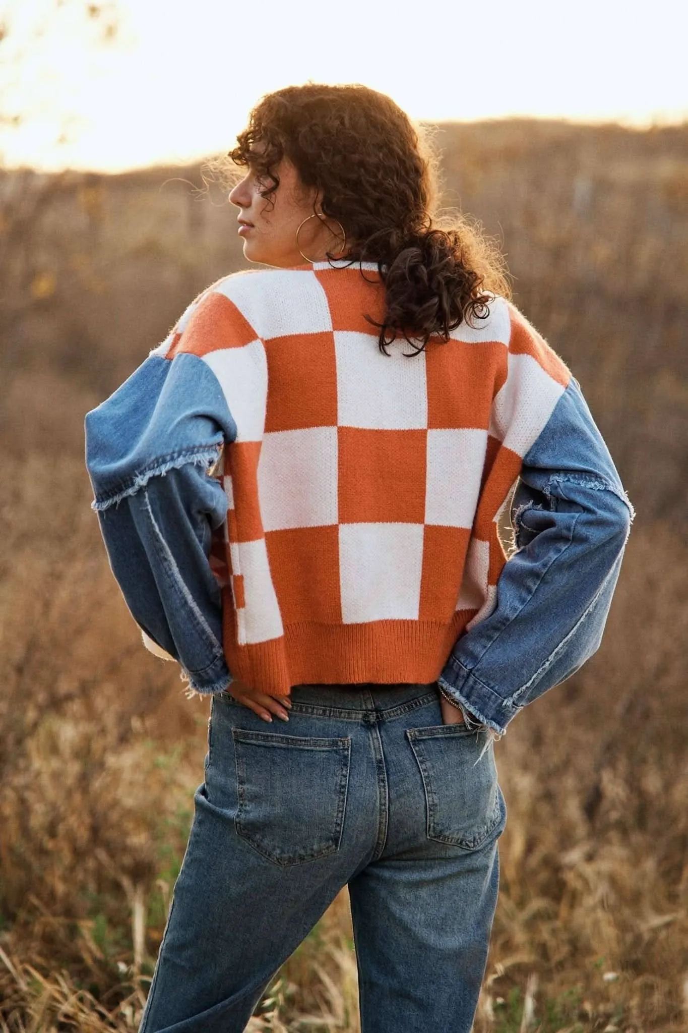 Orange Casual Knit Cardigan