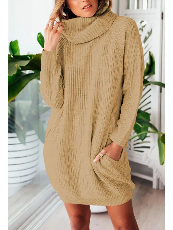 Pinkqueen Oversized Sweater Dress Long Sleeve Turtleneck Dress