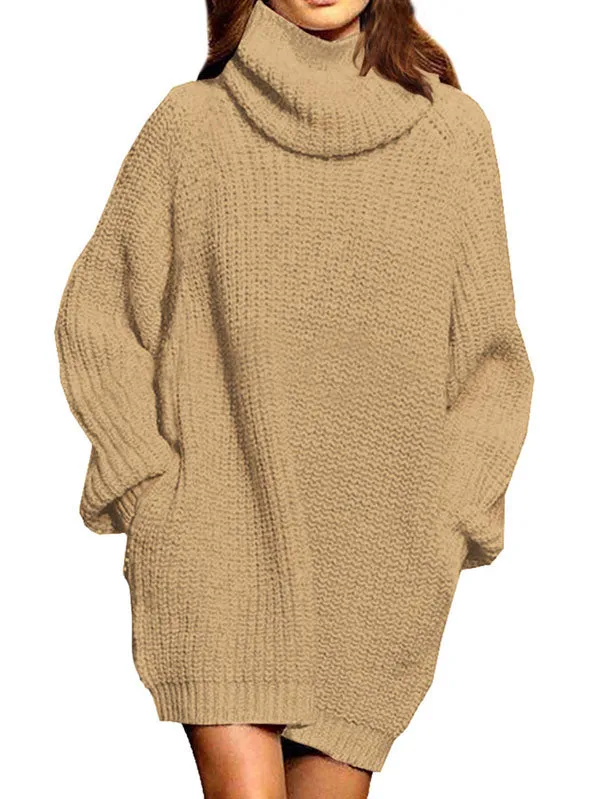 Pinkqueen Oversized Sweater Dress Long Sleeve Turtleneck Dress