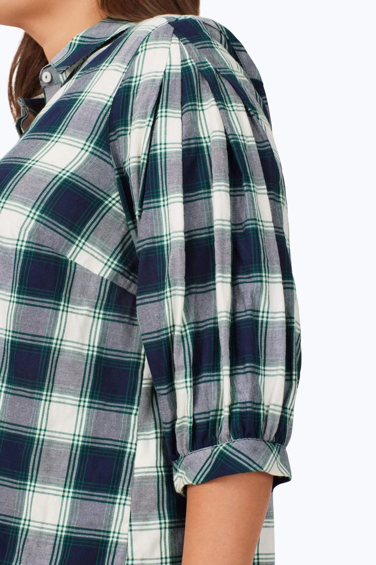 Plus Brushed Pleated Sleeve Plaid Shirt