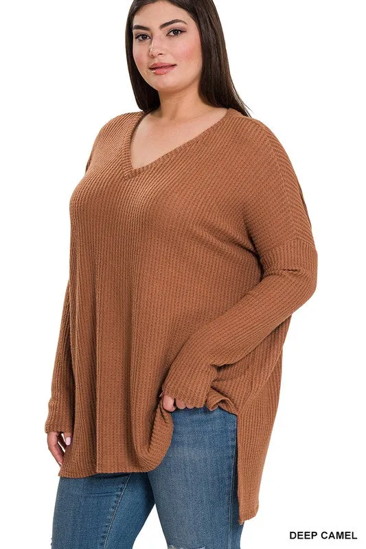 Plus Brushed Thermal Waffle V-Neck Sweater