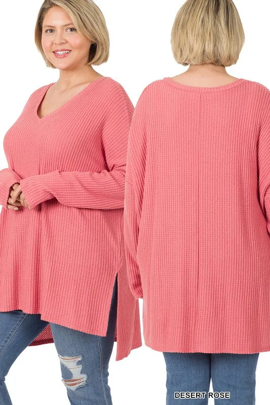 Plus Brushed Thermal Waffle V-Neck Sweater