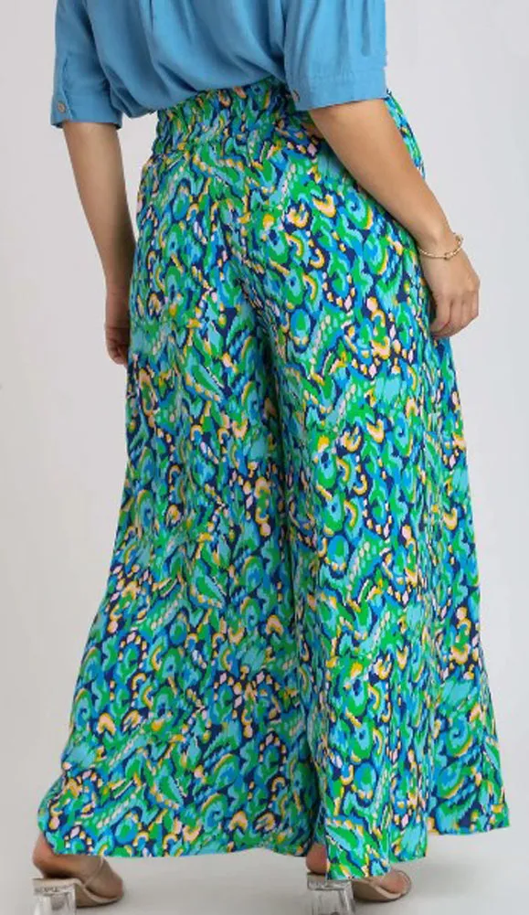 Plus Printed Wide Leg Pant in Mint Blue Mix by Umgee