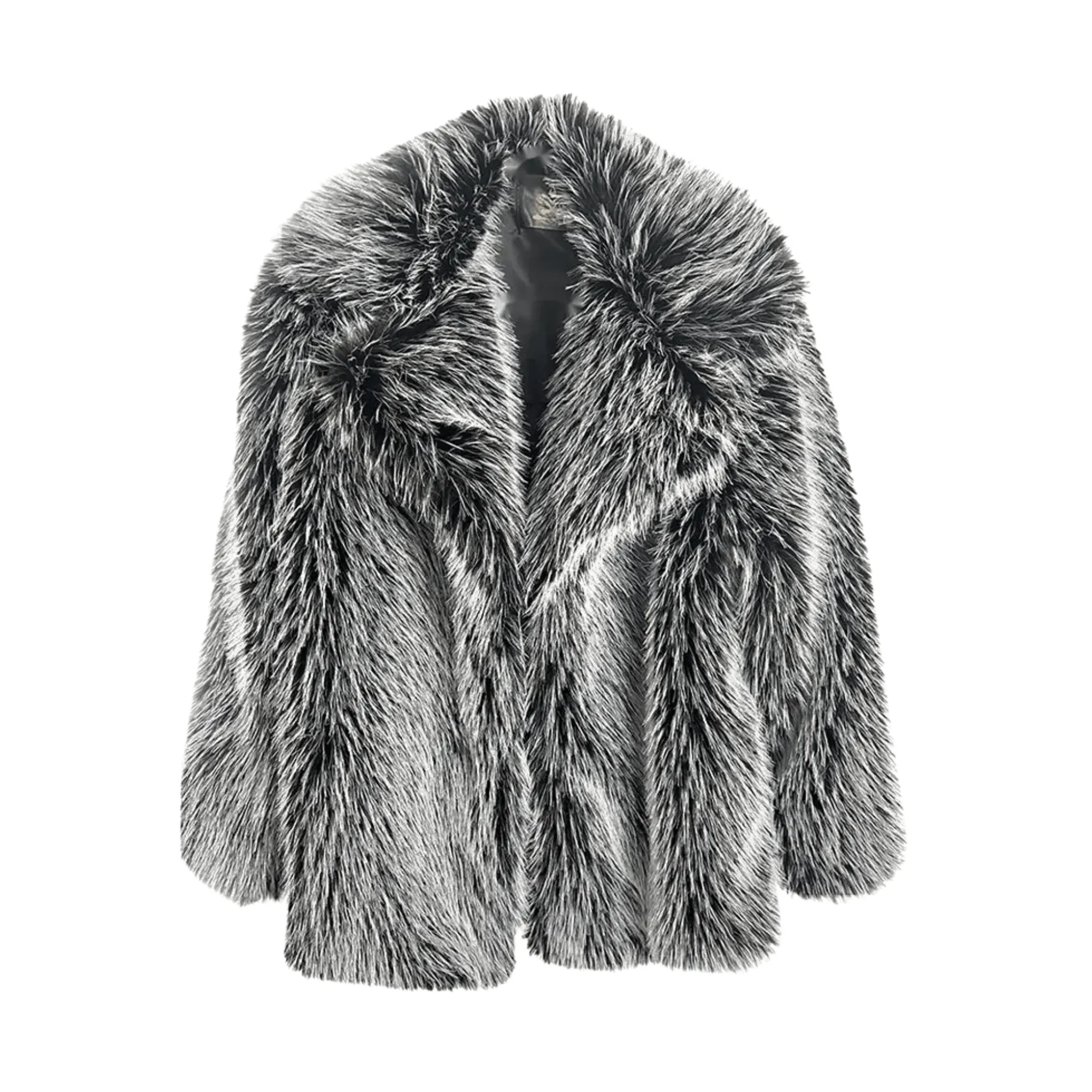 Pre Order:  Large Lapel Buttonless Faux Fur Coat