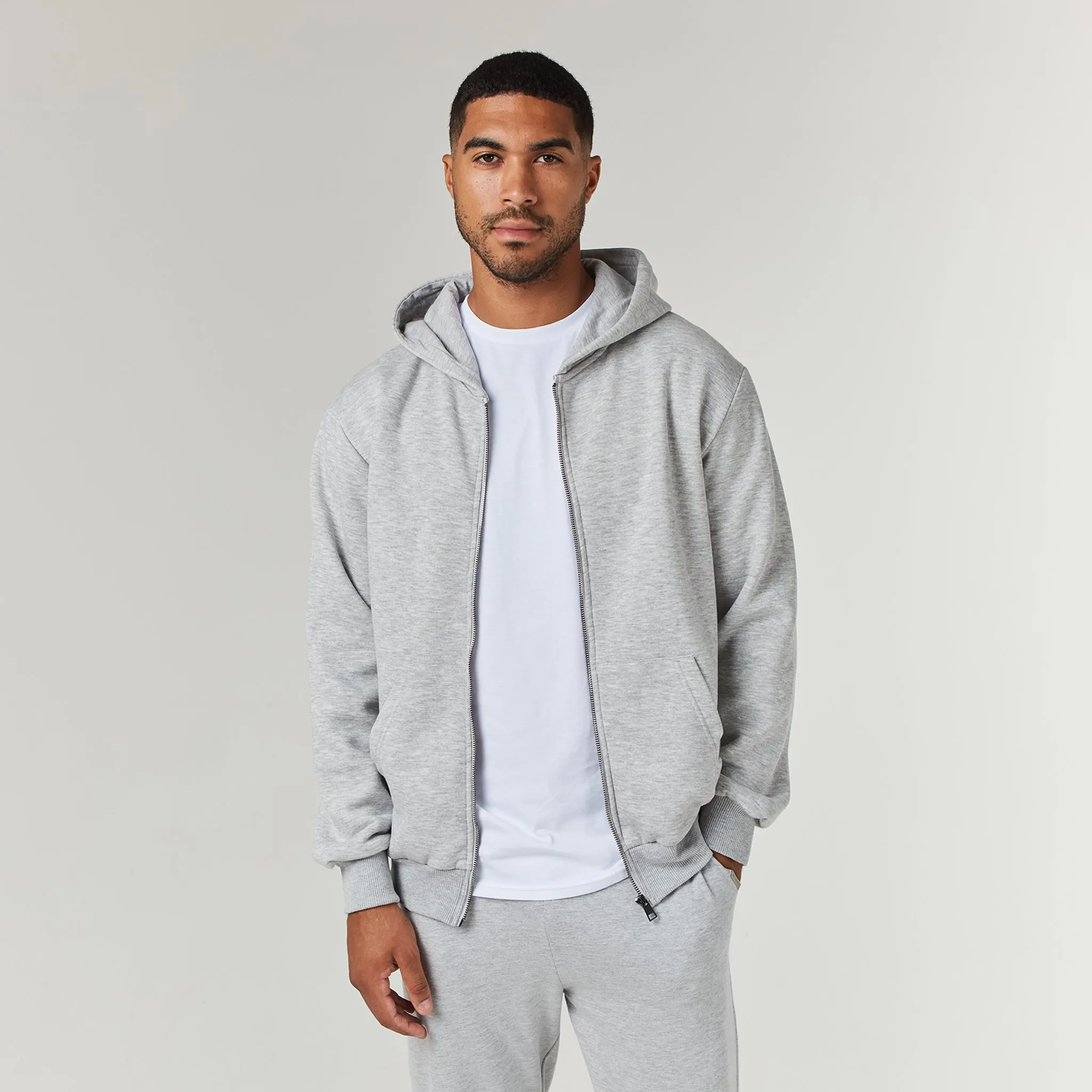 Relaxed Full Zip Hoodie | Grey Marl