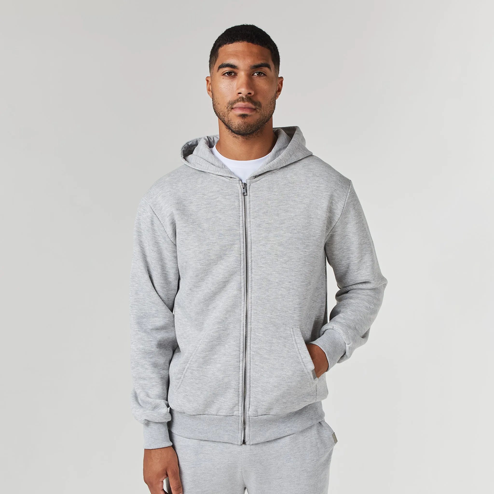 Relaxed Full Zip Hoodie | Grey Marl