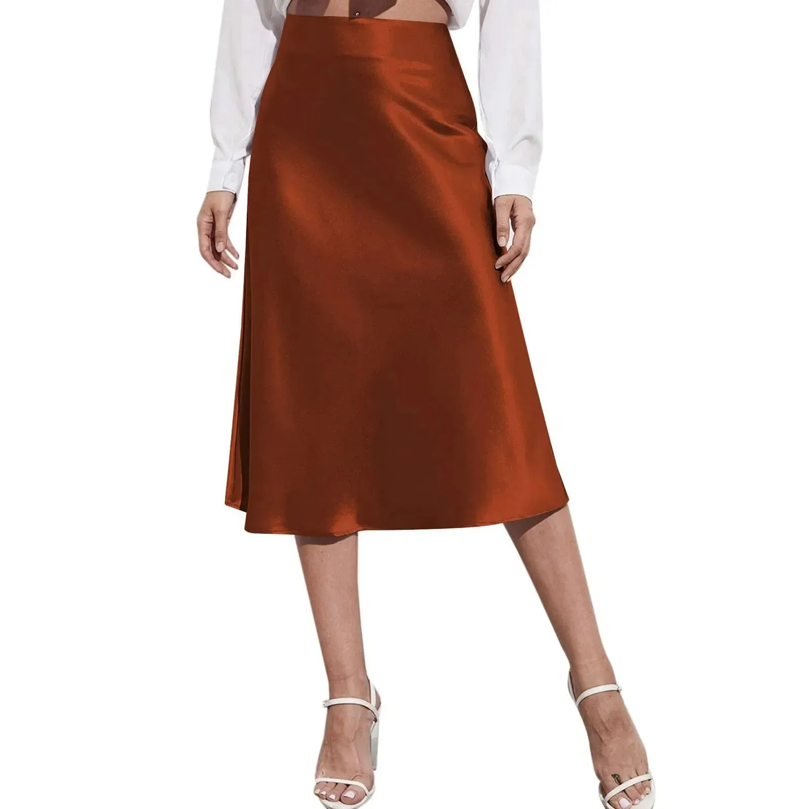 Satin Hip Wrap Skirt Fashion High Waist Temperament Half Skirt Office Party Midi Elegant Skirt