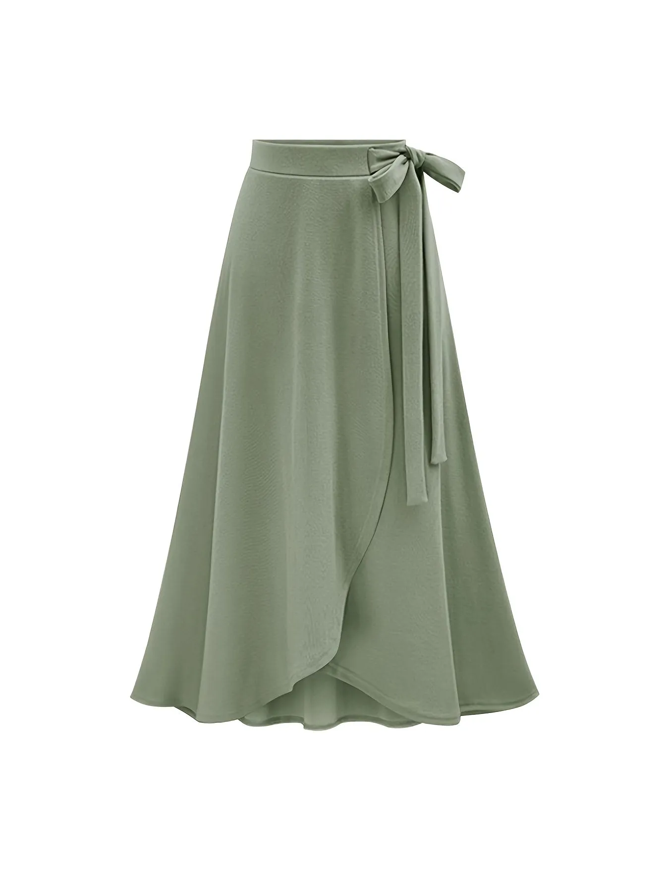 Solid Ruffle Hem Elegant High Waist Tied Midi Skirts