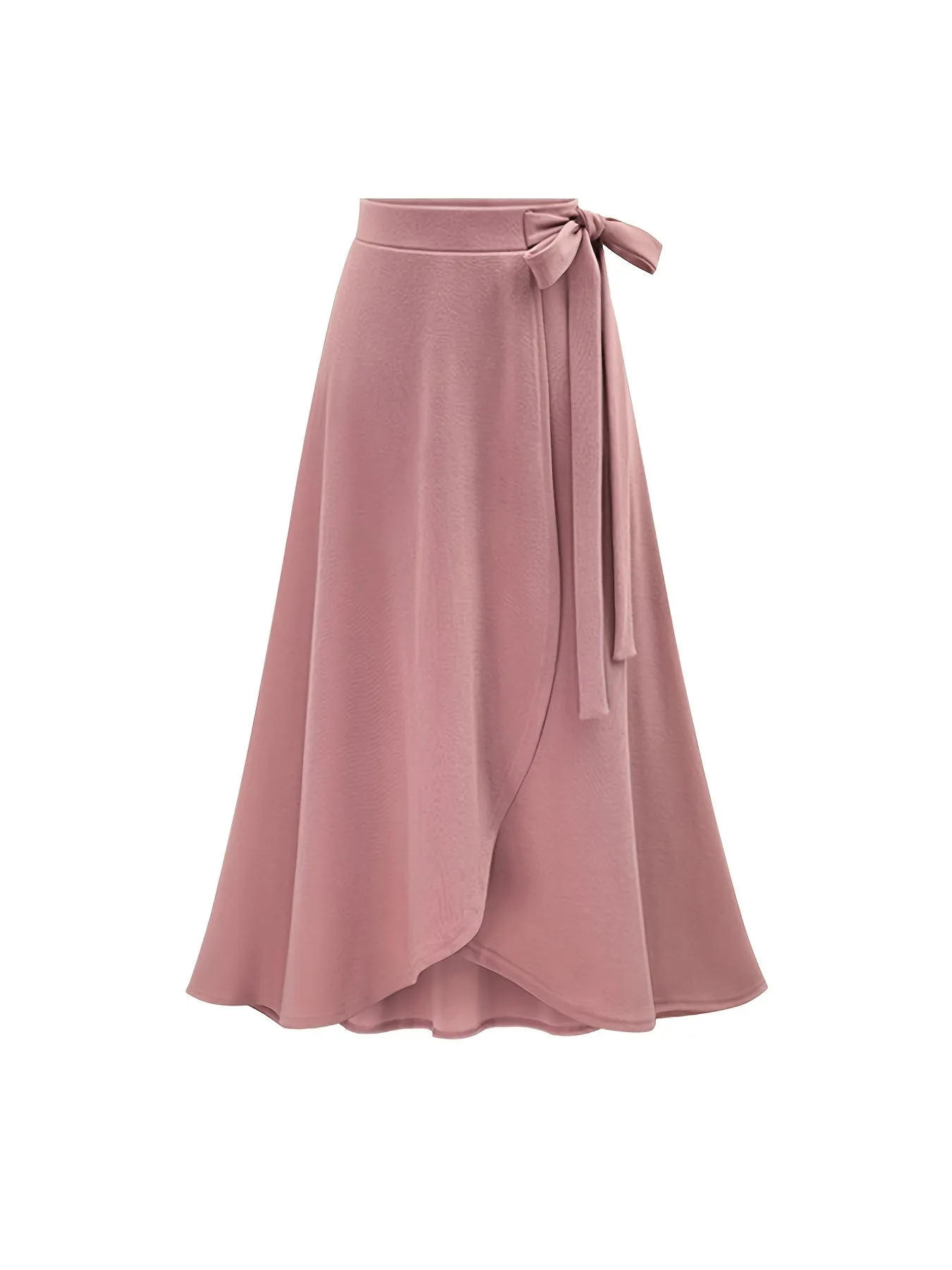 Solid Ruffle Hem Elegant High Waist Tied Midi Skirts