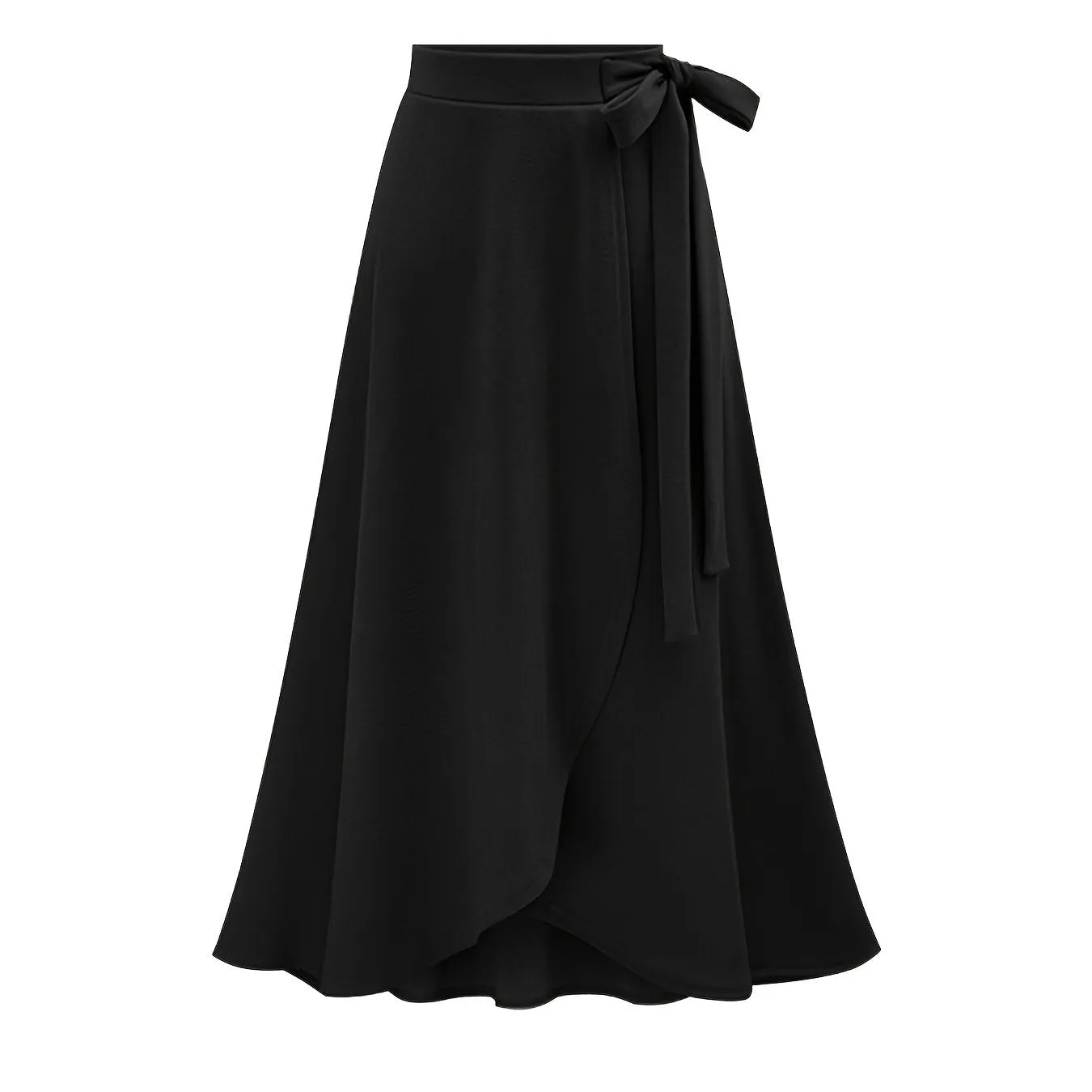 Solid Ruffle Hem Elegant High Waist Tied Midi Skirts