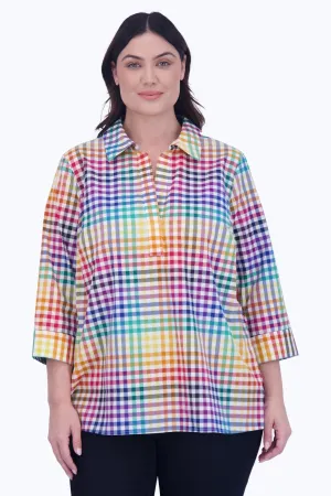 Sophia Plus No Iron Rainbow Gingham Popover Shirt