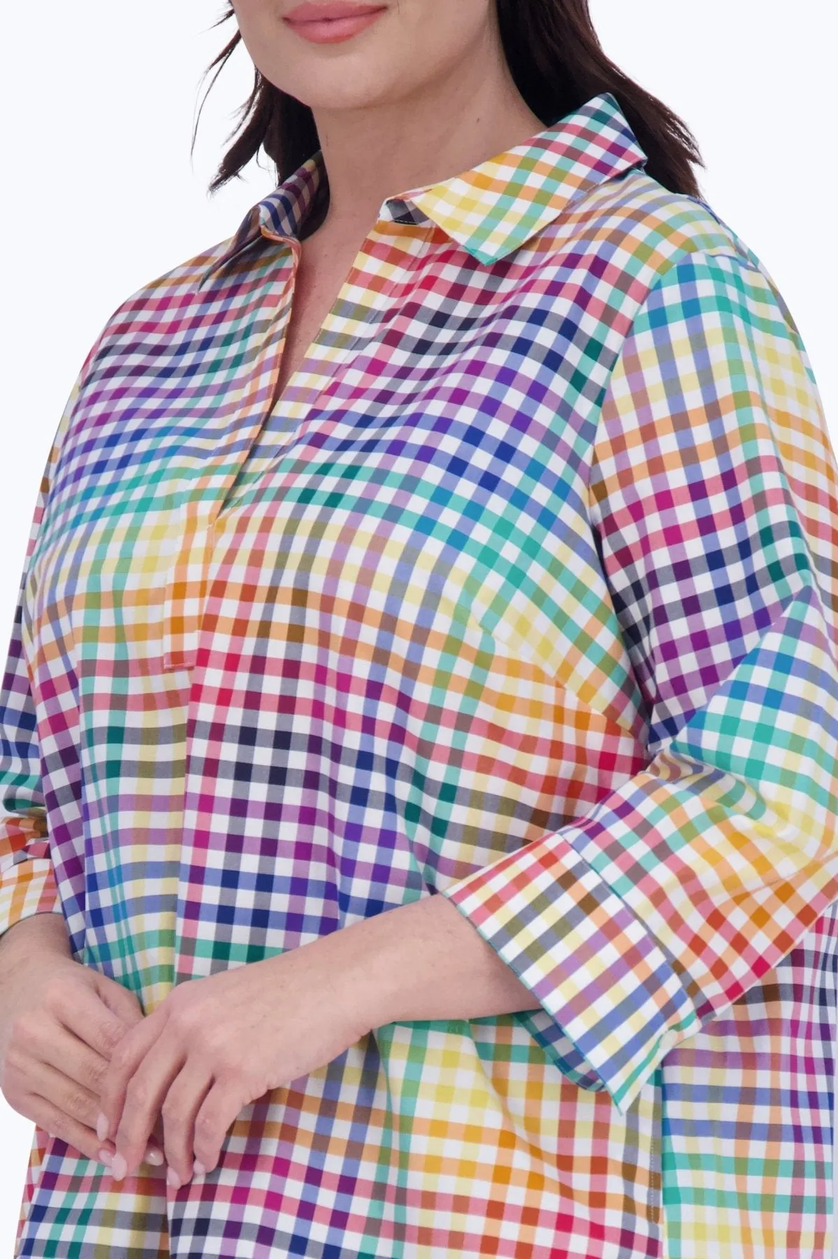 Sophia Plus No Iron Rainbow Gingham Popover Shirt