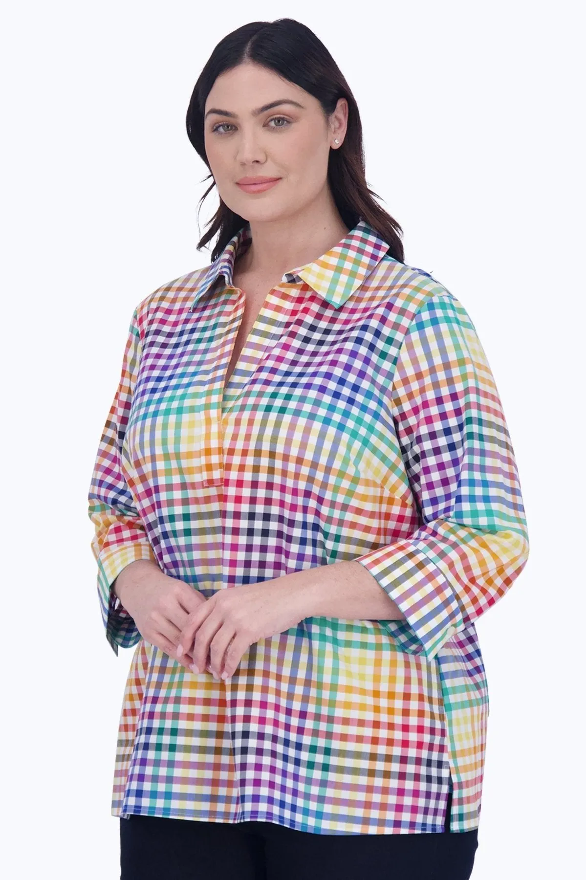 Sophia Plus No Iron Rainbow Gingham Popover Shirt