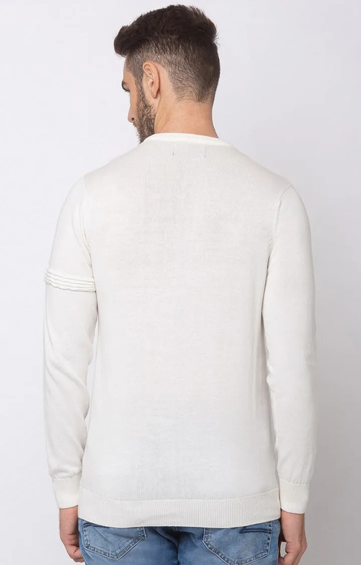 Spykar White Cotton Regular Fit Sweater For Men