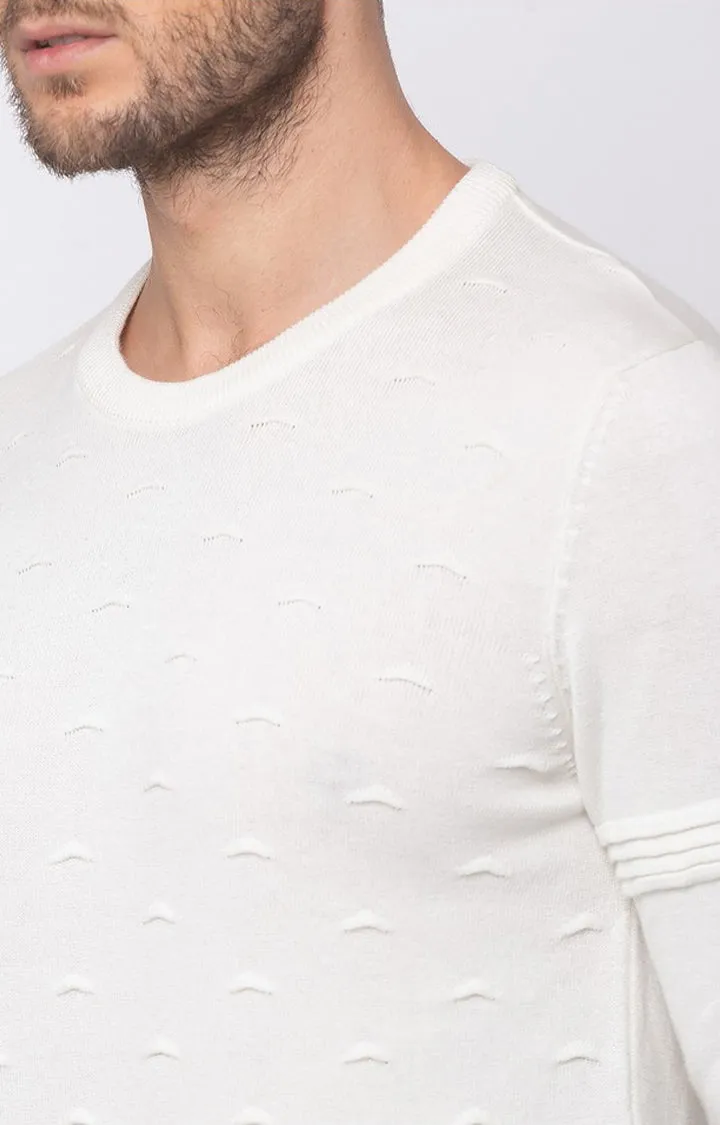 Spykar White Cotton Regular Fit Sweater For Men