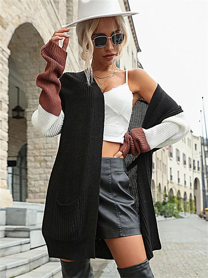 Stylish Long-sleeved Color-block Cardigan Sweater