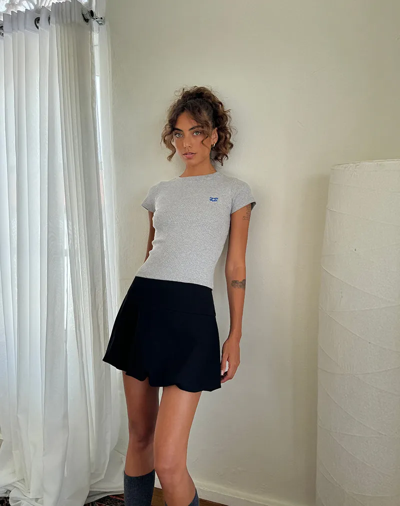 Suti Tee in Grey Marl with Cobalt Blue Bow Embroidery