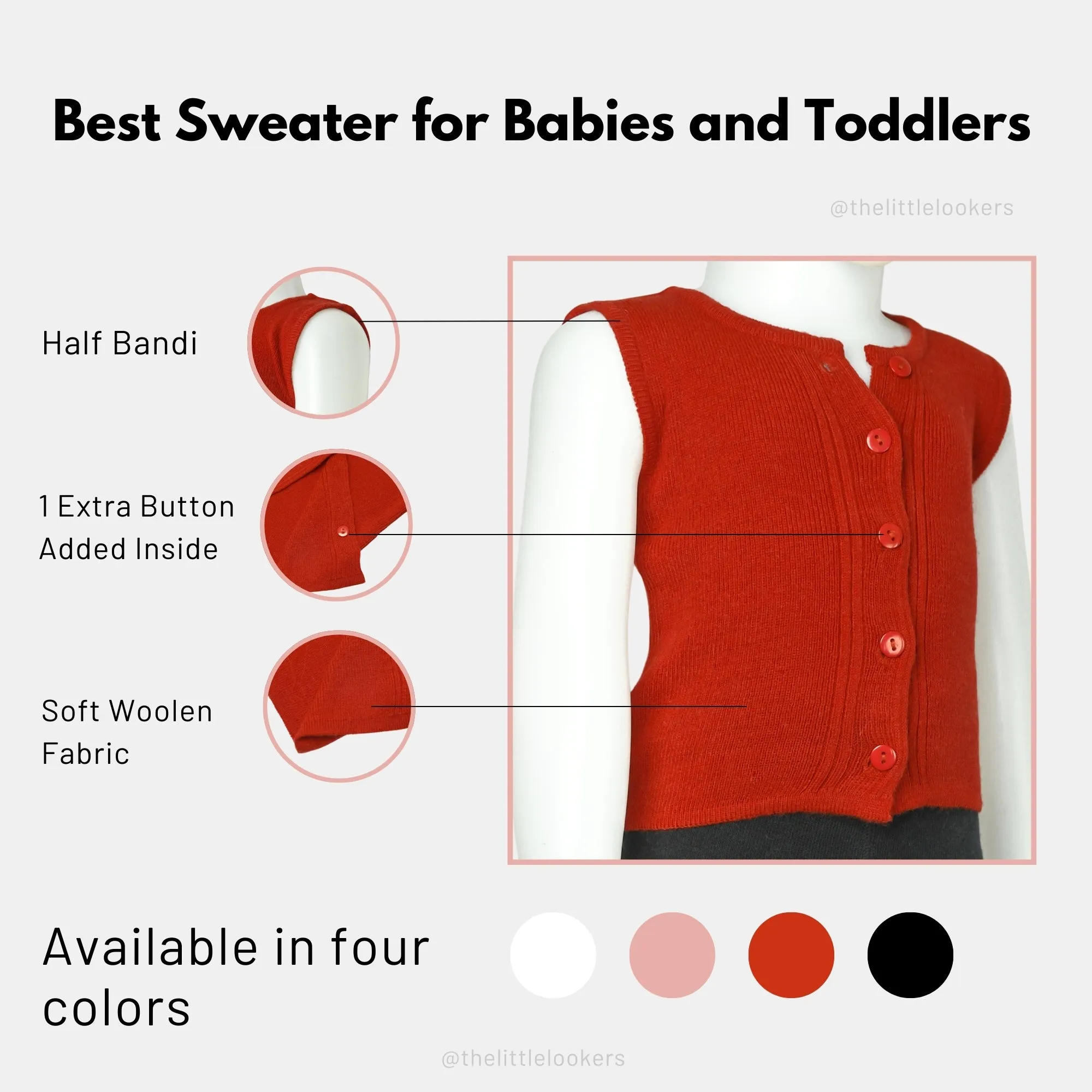 THE LITTLE LOOKERS Premium Quality Front Open Half Sweater/Inner/Bandi/Wollen Vest for New Born Babies/Infants Set of 2