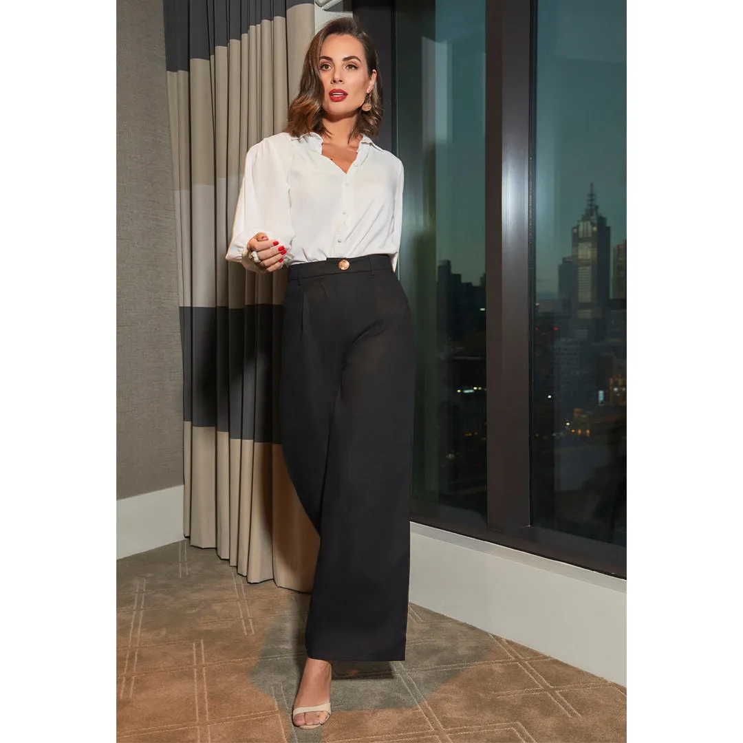 VERA Black High Waist Wide Leg Classic Pants