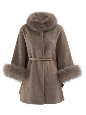 Wenkouban-Winter outfits Christmas Black Friday Wool Blend Covered Button Detachable Fur Collar Coat with Belt