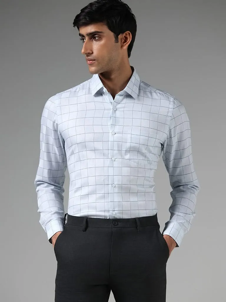 WES Formals White Windowpane Checked Slim-Fit Shirt