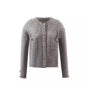 Women's American-style Gray Sweaters Cardigan